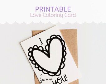 I heart you coloring card, coloring card for kids, love coloring card, printable heart coloring page