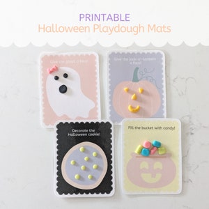 Halloween playdough mats, playdough mats for kids, Halloween dry erase cards, Halloween screen-free activity, fall playdough mats