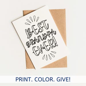 Tarjeta para colorear "El mejor abuelo del mundo", tarjeta imprimible para el Día del Padre, tarjeta para colorear del Día del Padre, página para colorear "El mejor abuelo del mundo".