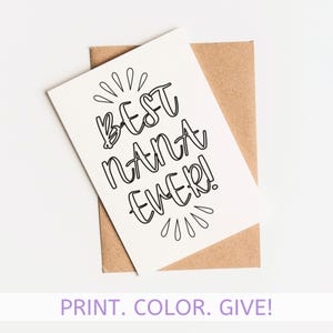 Best Nana Ever coloring card, Grandma Mother&#39;s Day printable card, Mother&#39;s Day coloring card, Best Nana Ever coloring page
