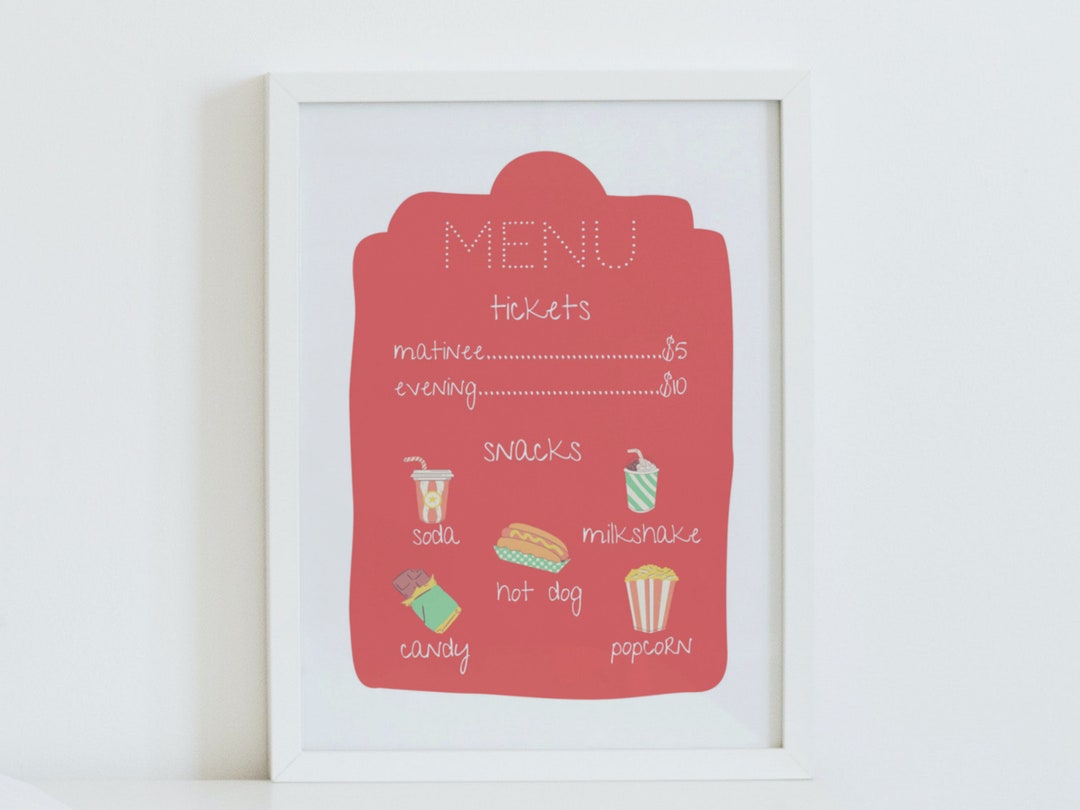 Pretend Play Movie Theater Menu Pretend Movie Theater Menu - Etsy
