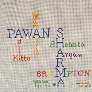 ¡Punto de cruz de crucigrama personalizado! ¡Incluya miembros del hogar, mascotas, calles, ciudades y países! ¡Usa cualquier palabra que te represente! imagen 1