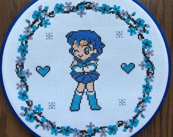 Sailor Mercury super lindo punto de cruz floral bonito regalo Sailor scouts Sailor Moon
