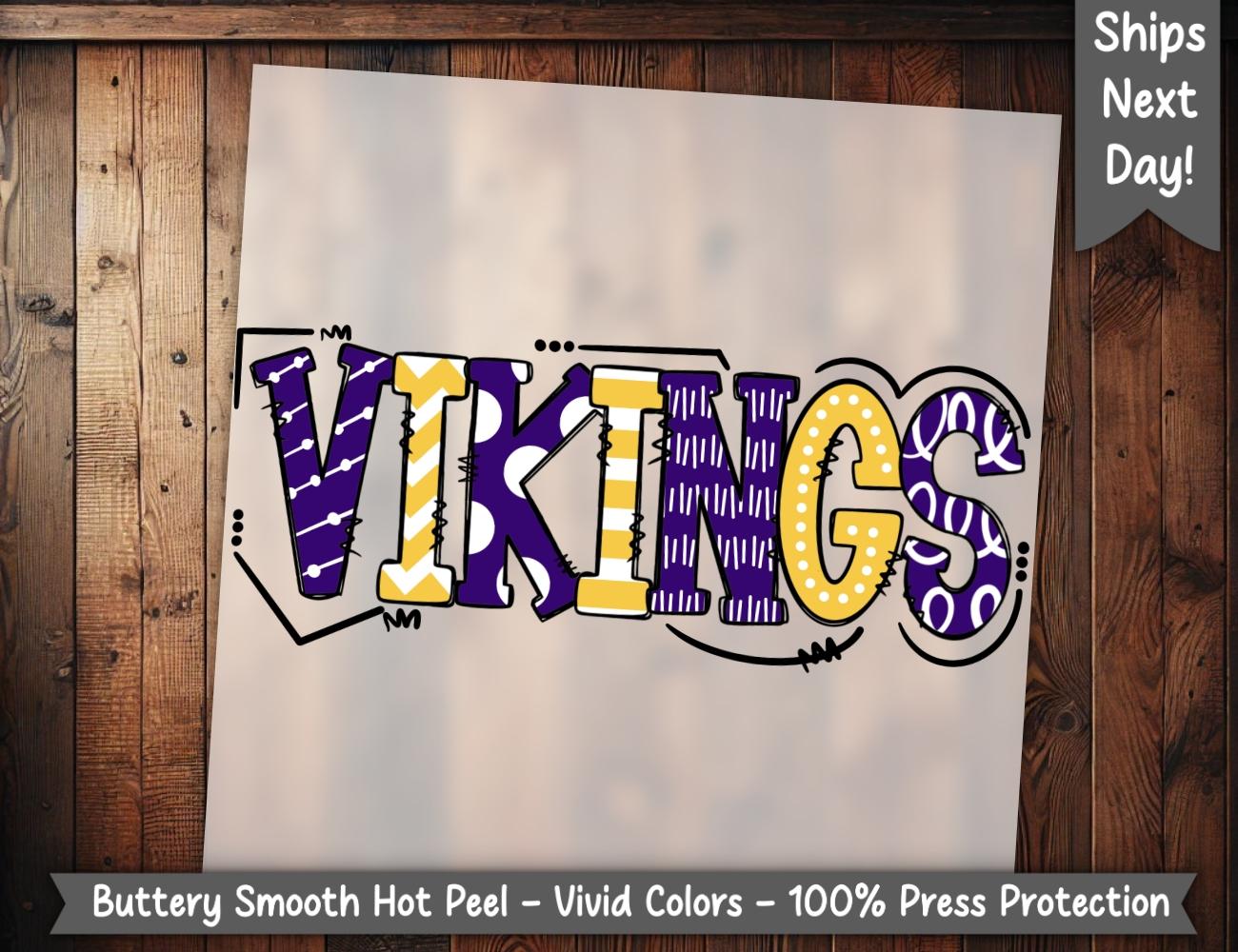 Vikings Spirit Tee Doodle Design Ready to Press T Shirt Transfer DIY Fashion