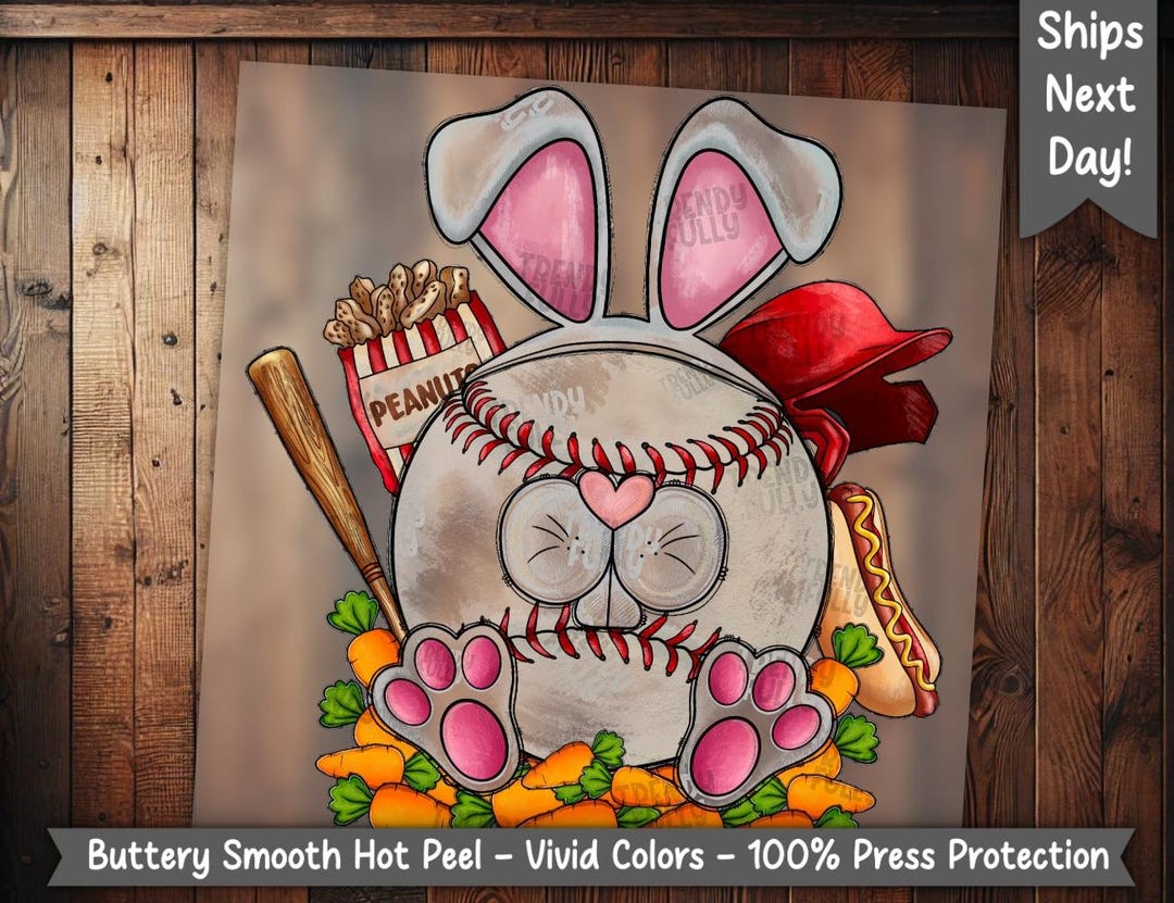 Baseball Easter Bunny Heat Transfer Ready to Press Sports Theme for ...