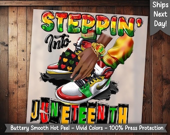 Steppin into Juneteenth Male Heat Transfer Design Black Man Hands Ready to Press Shirt
