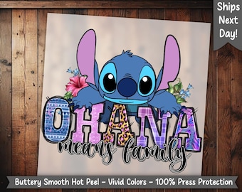 Ohana Means Family Heat Transfer Design | Stitch Western Theme Ready To Press DTF