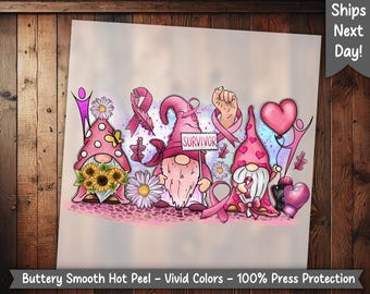 Breast Cancer Awareness Gnome DTF Heat Transfer Ready to Press