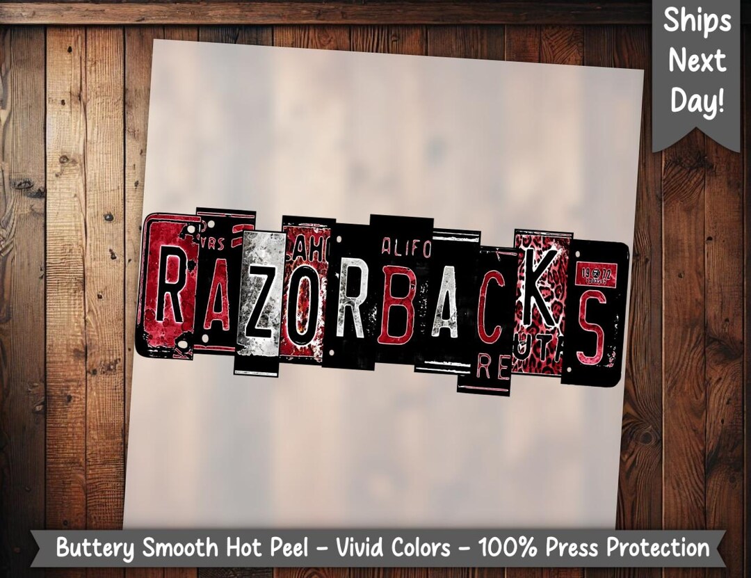 Watercolor Razorbacks License Plate Red Black Leopard Grunge Mascot ...