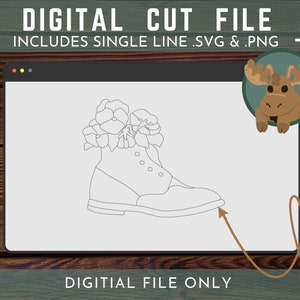 Flower Boot | Single Line Floral - Digital Cut File - Flower Outline - Scroll Saw Template - Laser Cut File - SVG PNG PDF - Pansy Flower