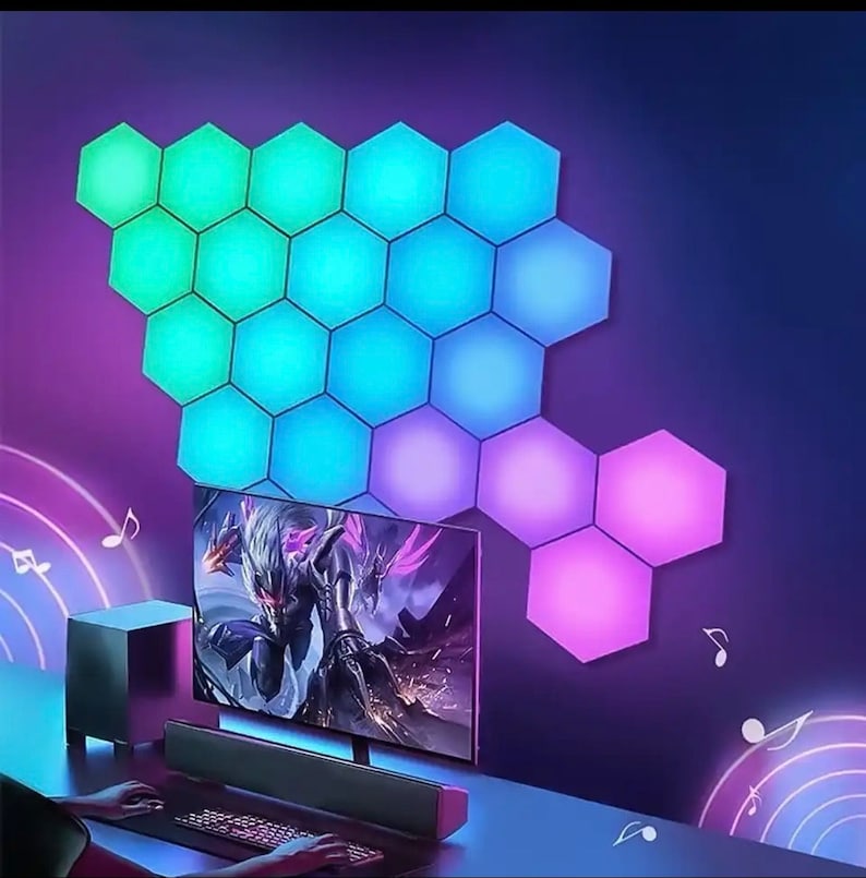 Intelligent LED Odd Light Panel, Color Hexagonal Honeycomb LED Lamp, Electric Competition Atmosphere Lamp zdjęcie 1