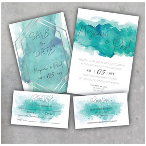 Teal and Blue Watercolor Wedding Invite- Customizable