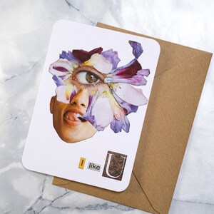Tarjeta queer de San Valentín / Tarjeta de felicitación de arte collage / Tarjeta hecha a mano / Tarjeta de mensaje de amor descarado / Estacionario coqueto único / "me gustas"
