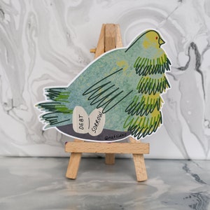 Pegatina de deuda y dolor milenario / Pegatina de vinilo para computadora portátil / Ilustración de pájaro caprichosa / Pegatinas de animales divertidas para diario / Botella de agua
