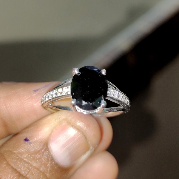 2Ct Oval Brilliant Cut Black Spinel Diamond Engagement Anniversary Ring 14K White Gold Finish Gift For Her, Anniversary Gift Wedding Gift.