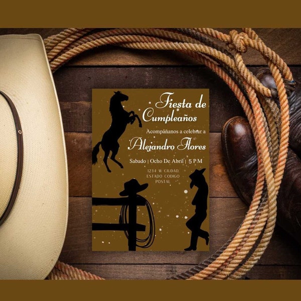 Editable Cowboy Invitation| Digital Download Invitation| Spanish Cowboy Invitation| Printable Invitation|Cowgirl Invitation Spanish| Vaquero