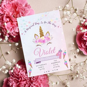 Digital Unicorn Invitation| editable Invitation| Unicorn Digital Invitation| Unicorn Party| pink Unicorn kids invitation template download