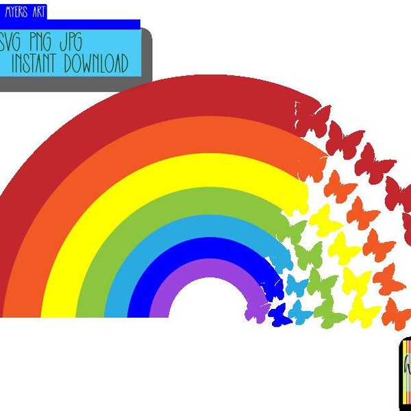 Rainbow to Butterflies svg png jpg, Rainbow TShirt Design, LGBTQ, Rainbow Sticker Design, Rainbow Clip Art, Butterfly Clip Art, Sublimation