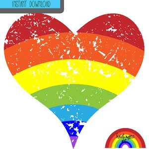 Distressed Rainbow Heart PNG, Rainbow TShirt Design, LGBTQ Tshirt, Heart Tshirt Design, Heart Clip Art, Distressed Heart,Print & Cut Sticker