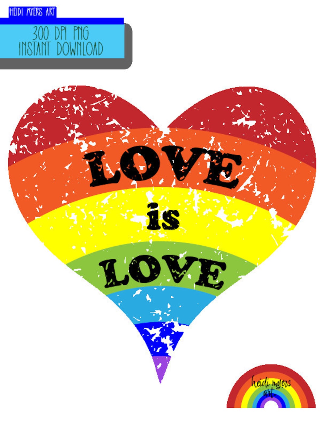 Distressed Rainbow Heart Love is Love PNG, Rainbow Tshirt Design, LGBTQ ...