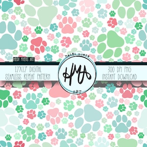 Paleta de cachorros de primavera con estampado digital sin costuras, 12 x 12, 300 ppp PNG para sublimación, Elaboración de papel, Tarjetas de impresión, Tazas de tela, Etc.