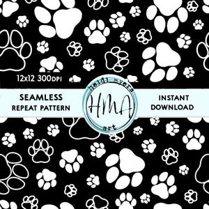 Tierliebhaber Schwarz & Weiß Digital Paw Print Pattern File for Crafts, Seamless Rapport