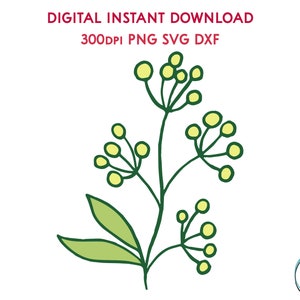 Yellow Berries Wildflowers Digital Instant Download 300dpi PNG SVG DXF For Sublimation Crafting Cards Fabric Etc Sprig of yellow wildflowers