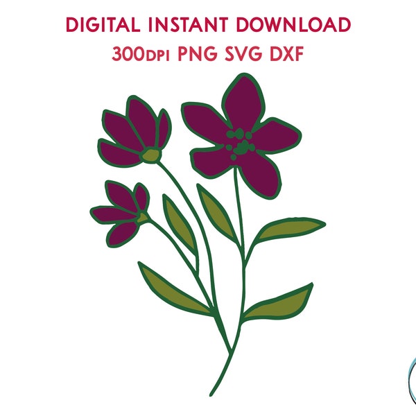 Purple Wildflowers Digital Instant Download 300dpi PNG SVG DXF For Sublimation Crafting Cards Fabric Etc Sprig of purple wildflowers