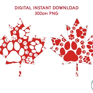 Esdoornblad met rode of witte pootafdruk verstrooiingspatroon PNG Ideaal voor Canada Day Perfect voor sublimatie afdrukken, illustraties, stickers, enz.