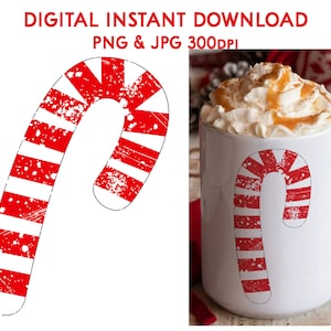 Grunge Candy Cane png jpg, Distressed Candy Cane for Sublimation, Clip Art, Stickers, Gift Wrap & Holiday Decor,Gift Making,Paper Crafts,etc
