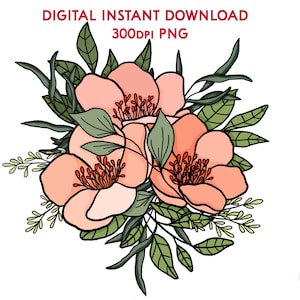 3 bloemboeket PNG-geïllustreerde bloemen voor sublimatie Clip Art Stickers Cadeaupapier Decor Geschenken Papier ambachten Notitiekaarten Planners enz