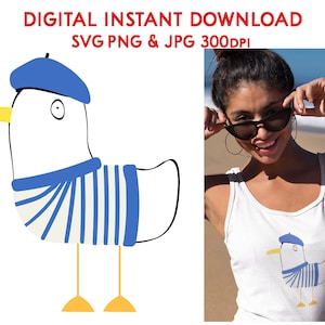 Gabbiano in formato svg png jpg, gabbiano francese "Jacques Segal", design di tshirt per uccelli, design di adesivi per uccelli, clipart di gabbiano, clipart di uccelli, sublimazione