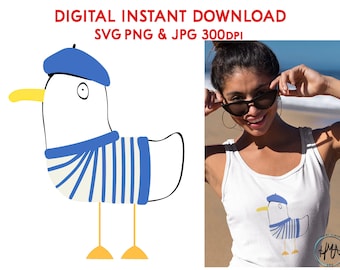 Seagull svg png jpg, French Seagull "Jacques Segal", Bird TShirt Design, Bird Sticker Design, Seagull Clip Art, Bird Clip Art, Sublimation