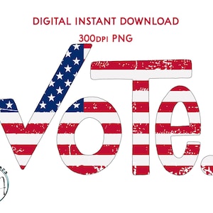 Rösta i amerikanskt flaggmönster med nötter, 300 dpi PNG, 28 cm x 21 cm, sublimeringstryck, clipart-klistermärken, valet 2024, Kamala Harris, Tim Walz