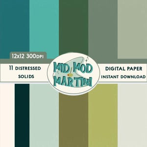 Pacchetto di carta digitale Mid-Century Modern, verde acqua, oliva, salvia, tinta unita anticata, 12x12 PNG 300 dpi