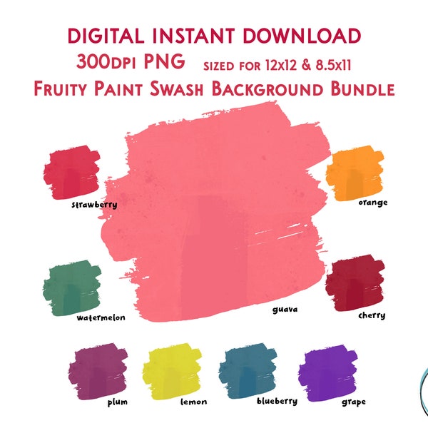 Colorful PNG bundle for crafting Paint swash backgrounds 9 fruity shades @ 300dpi Instant download perfect for Sublimation Cards Fabric etc