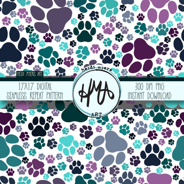 Paw Print Digital Seamless Repeat Northern Lights Palette 12x12 300dpi PNG For Sublimation Paper crafting Printing cards Fabric Mugs Etc