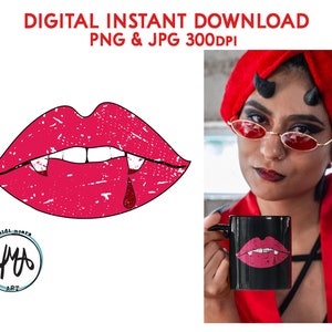 Vampir Lippen png jpg , beunruhigte Vampir Lippen Clip Art PNG für Halloween (oder jederzeit) TShirts, Aufkleber, Dekor, Wandkunst, Sublimation