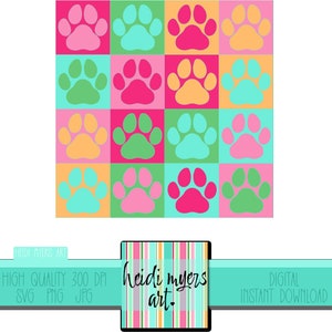 Paw Print Grid SVG/PNG/JPG, Tropical colors, paw print tshirt design, paw print clip art, sublimation, print as shown or just paw prints
