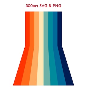 Op de afbeelding: Een digitale illustratie van een retro-ontwerp met verticale strepen in tinten oranje, geel, blauw en groen. De strepen zijn gerangschikt in een verloop, beginnend met een helder oranje aan de bovenkant en overgaand naar een donkerblauw aan de onderkant.