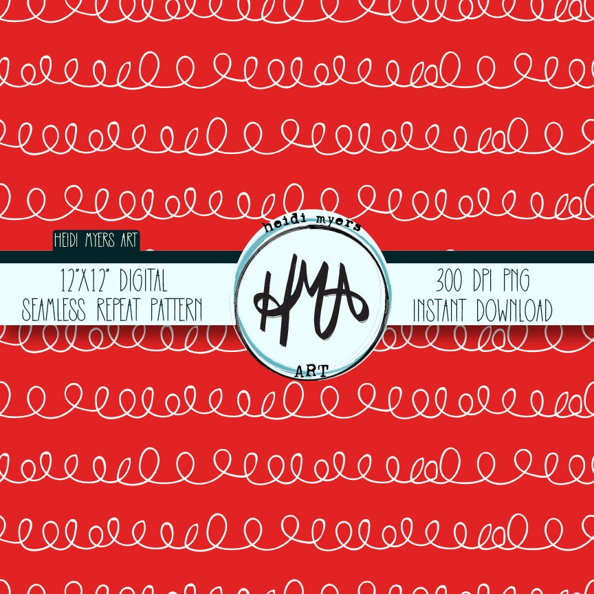 Random Loopy Line Red Loopy Doodle Lines Digital Seamless Repeat 12x12 300dpi PNG Instant ...