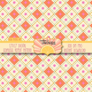 Argyle en naranja amarillo y rosa repetición digital sin costuras, paleta de verano, 12x12 300 ppp PNG. Sublimación, Elaboración de papel, Scrapbooking digital