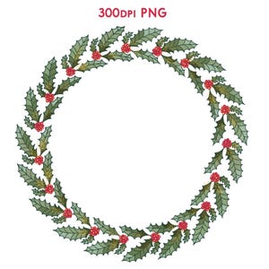 Guirlande de houx et de baies des fêtes avec d'élégants détails dorés - téléchargement immédiat PNG haute résolution
