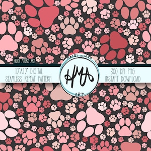 Paw Print Digital Seamless Repetición Paleta del mercado de flores de París en gris 12x12 300dpi PNG para sublimación Tarjetas de elaboración de papel Tazas de tela, etc.