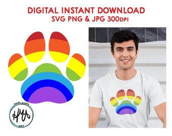 Rainbow Paw Print svg png jpg, Rainbow TShirt Design, Paw Print Tshirt, Rainbow Clip Art, Paw Print Cut File, LGBTQ Clip Art
