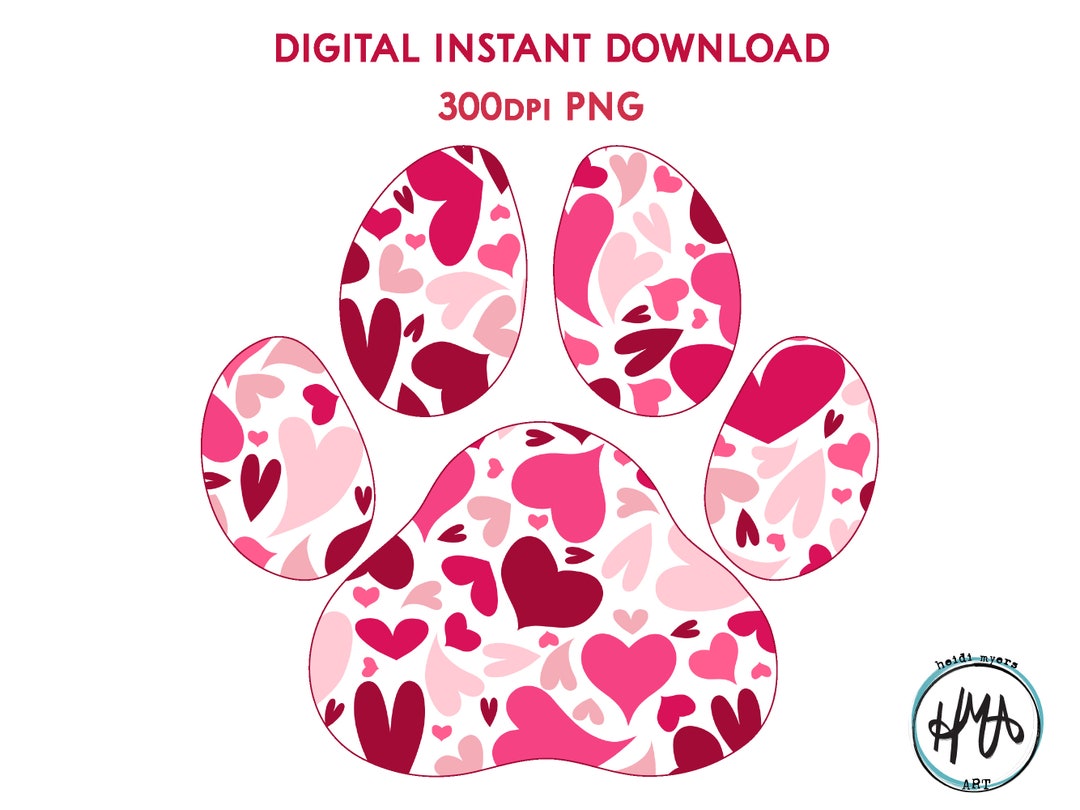 Paw Print Pink & Red Heart Scatter Pattern PNG Dog and Cat Lovers ...
