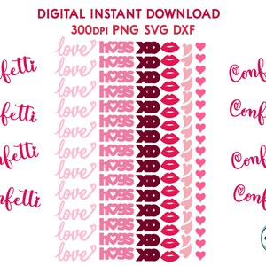 Confettis d'amour SVG DXF PNG fêtes douches mariages Shaker cartes Table scatter Pack cadeaux et cartes coeur amour clip art Cricut Silhouette