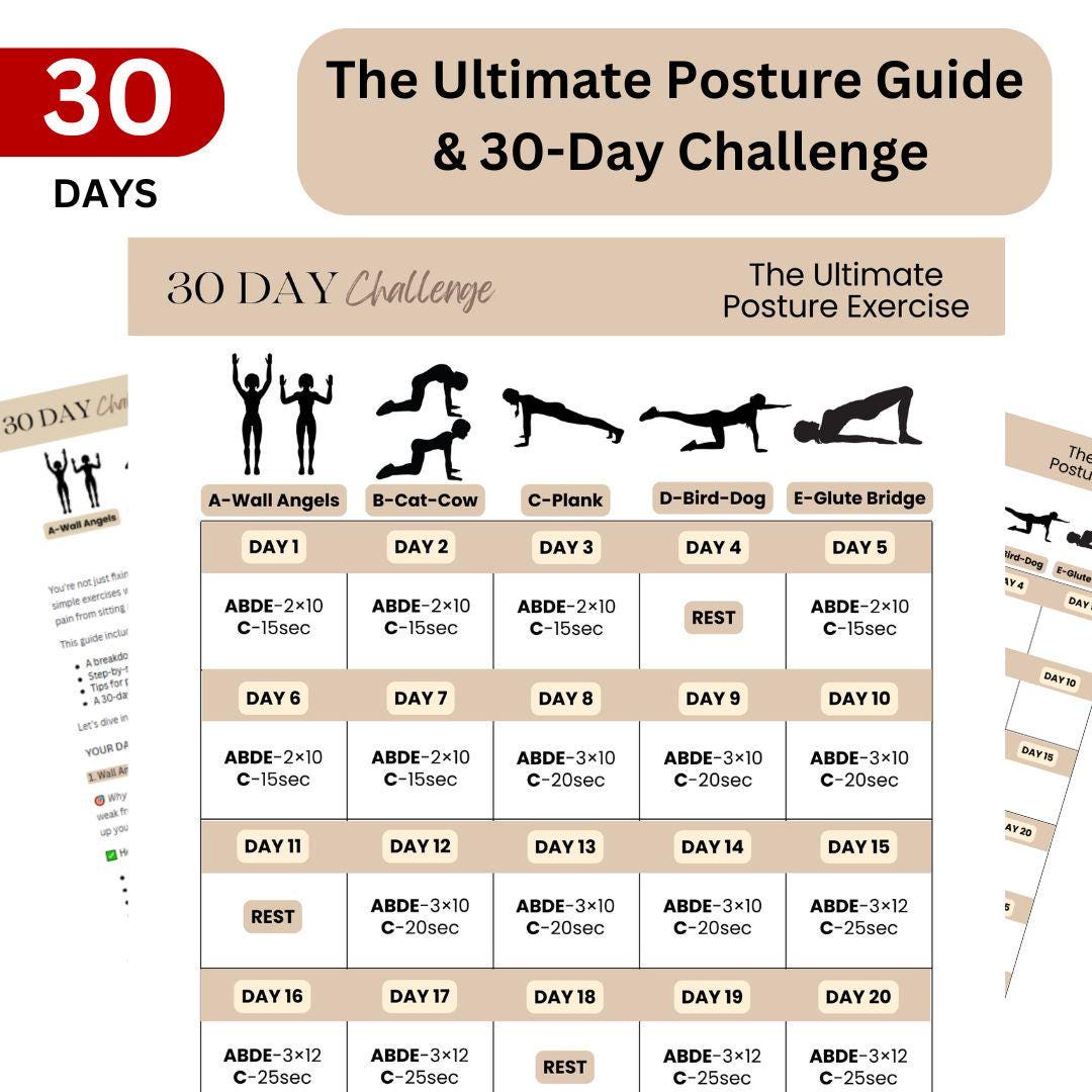 30-day Posture Challenge Printable PDF – Daily Posture Tracker ...