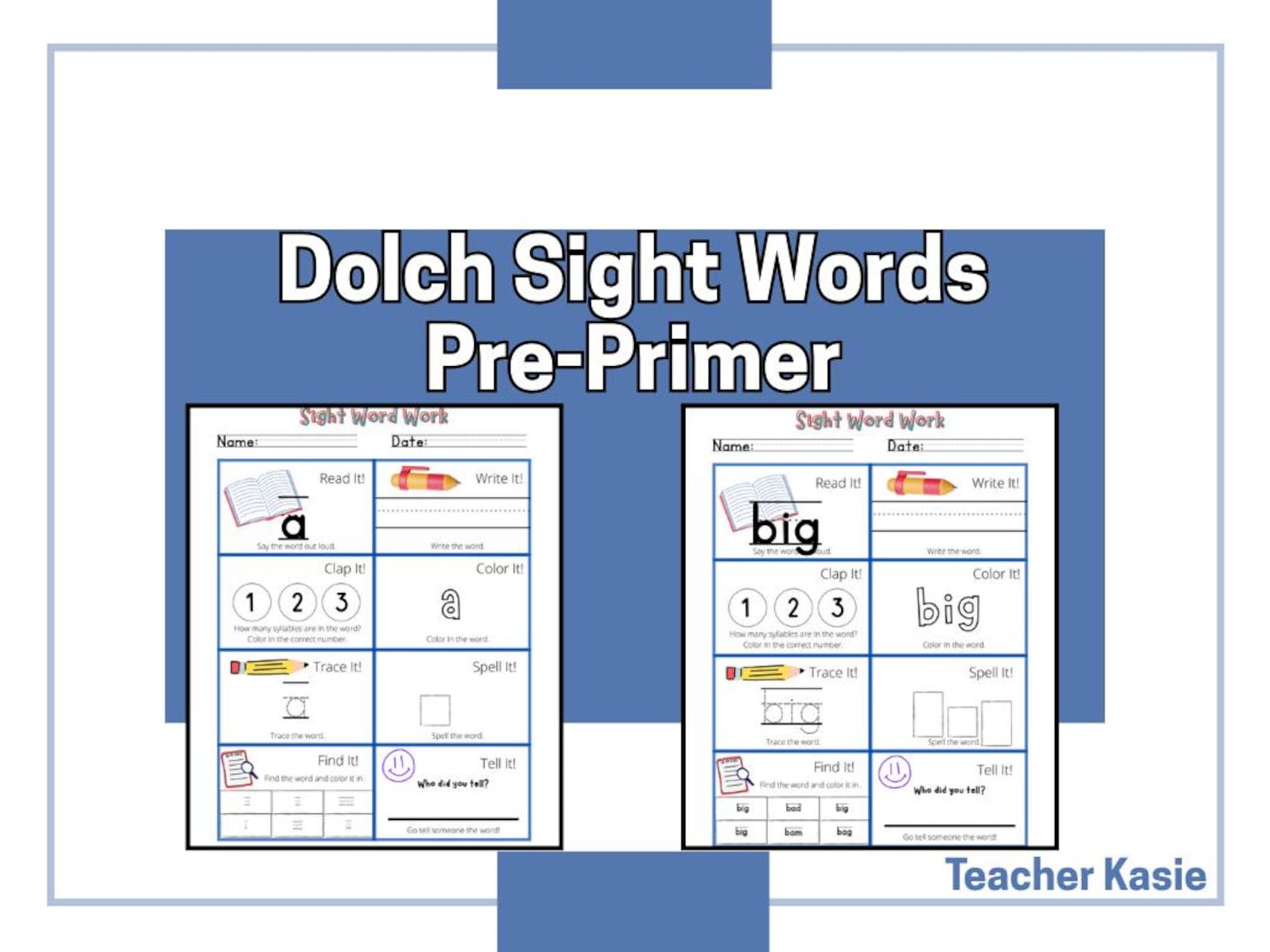 Dolch Pre-primer Sight Word Activity Sheets (digital Download) - Etsy