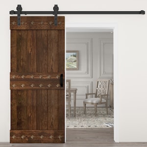 Mid-Century Style Finished Solid Wood Barn Door Slab(Hardware Kit NOT Included)(Assembly Needed)Custom Size Available, Ask for Quote